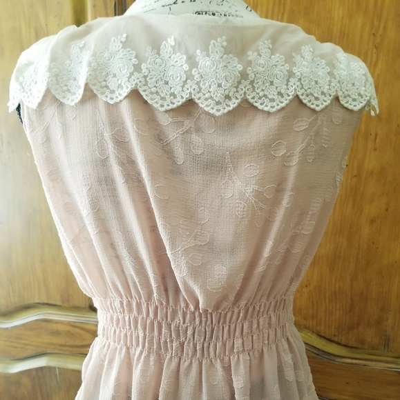 2for$50 Vintage Blush Chiffon & Lace Blouse - Picture 5 of 8